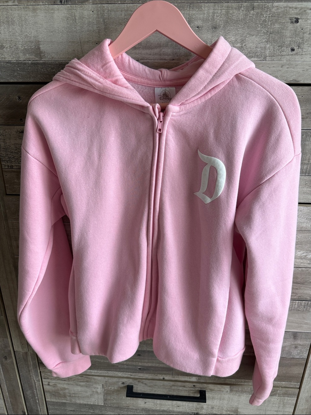Disney Pink youth Hooded Zip Sweatshirt with White 'D' Logo